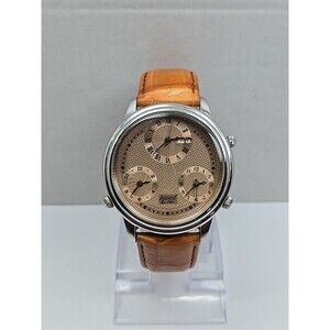 Picard & Cie PC650-1011 Triple Time Day Date Guilloche Mens Watch New Battery